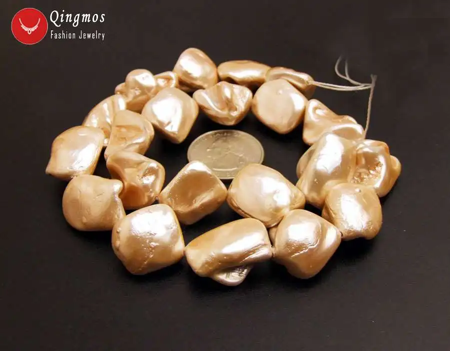 Qingmos15*20mm Baroque Pink Sea Shell Pearl Beads for Jewelry Beadwork Necklace Bracelet Earring DIY Loose Strands 15'' los827 |