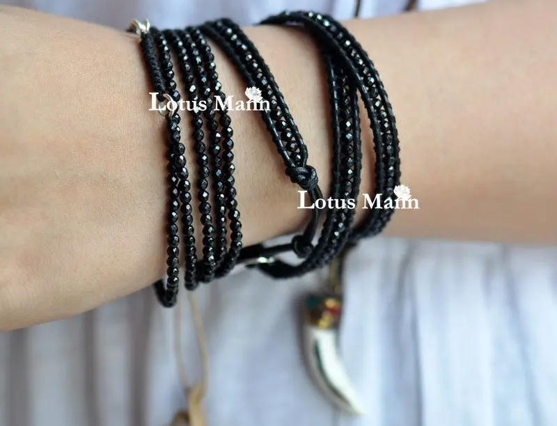 Браслет с одним обручем лотоса Манн из черного камня (16 см)|black stone|stone blackbracelet black