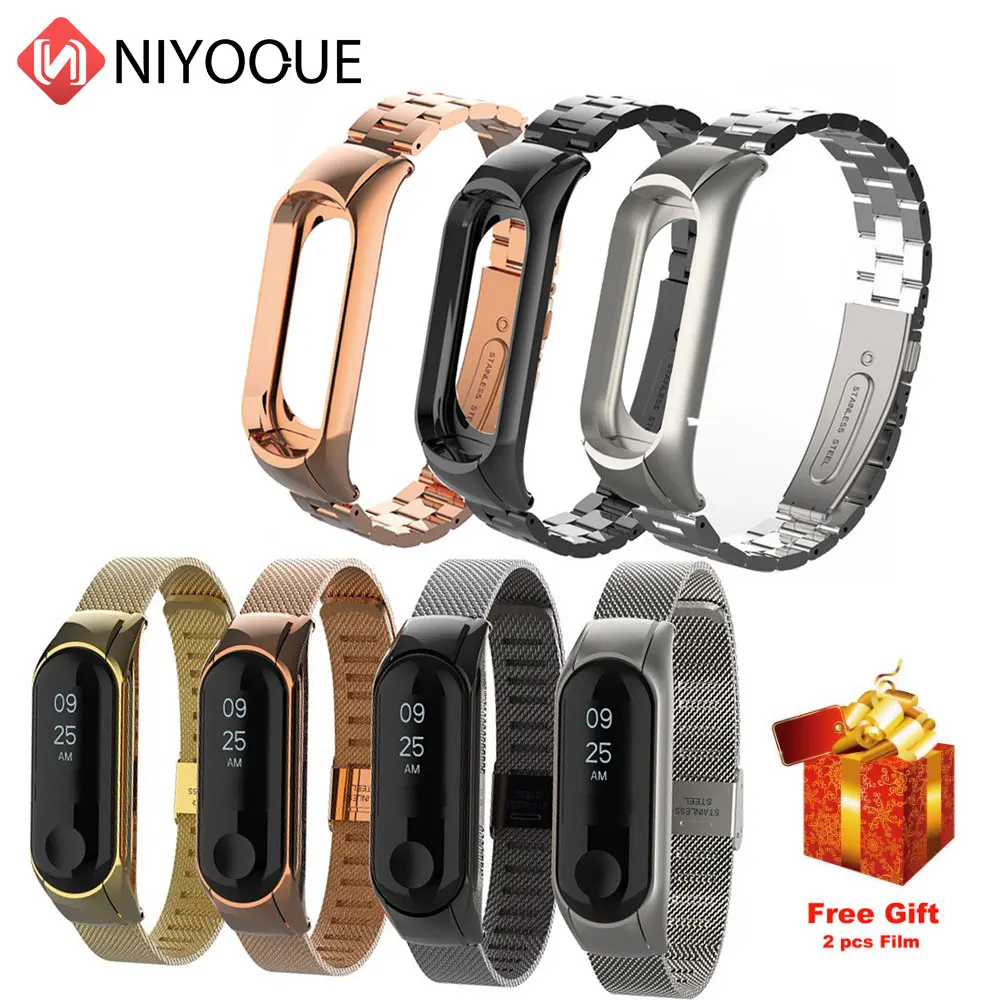 NIYOQUE, ремешок для Xiaomi Mi, 4, 3, ремешок, браслет для Xiaomi Mi, 4, 3, металлический, Безвинтовой, нержавеющая сталь, цветной