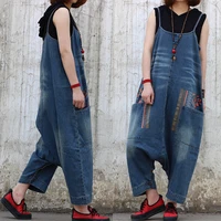 free shipping 2021 new fashion women loose jumpsuits and rompers with pockets plus size strap overalls summer denim ankle length