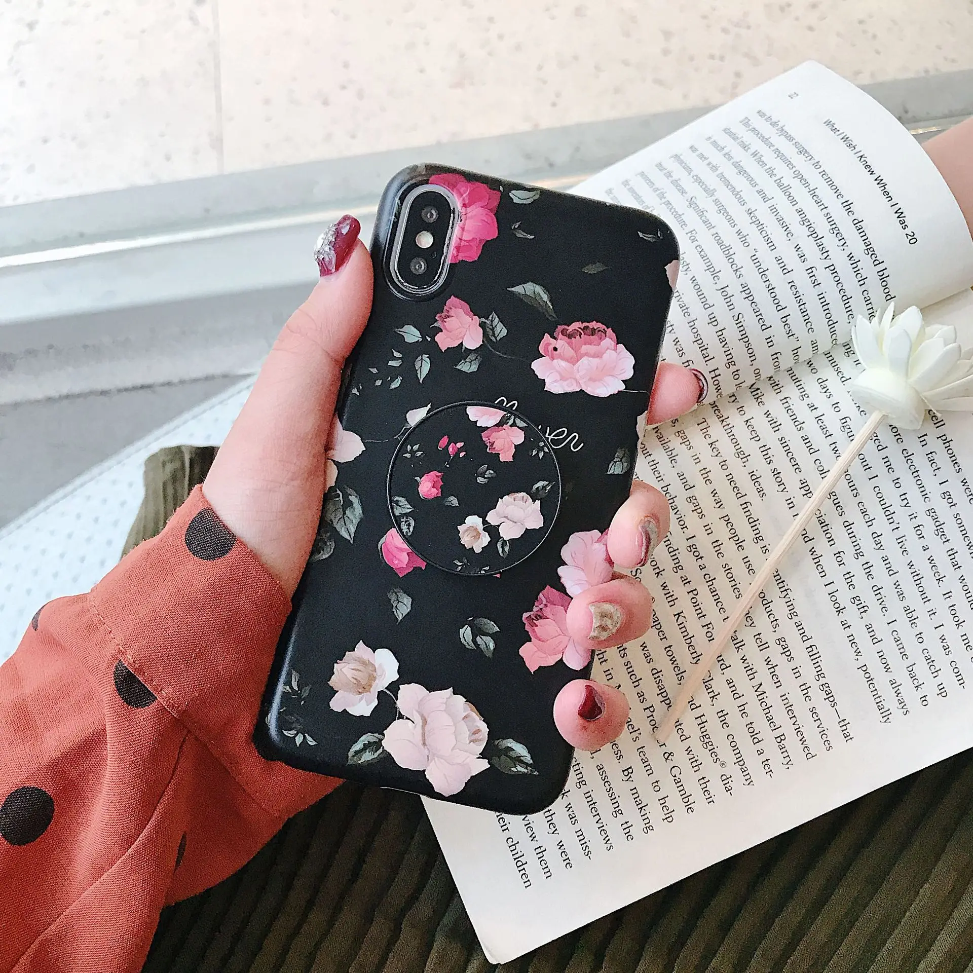 LoliHippo классический силикон мягкий цветочный чехол для iPhone x 7 8 6 S Plus Grip Holder задняя