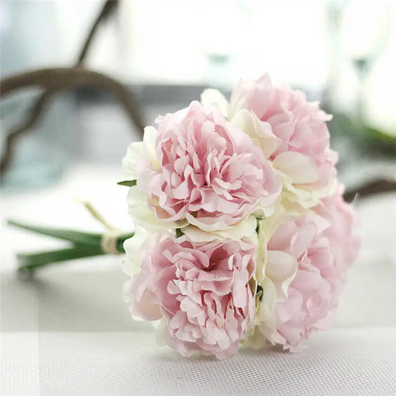 Hot Artificial Silk Fake Flowers Peony Floral Wedding Bouquet Bridal Hydrangea Decor Natural Lifelike Beautiful Best Gifts @W | Дом и сад