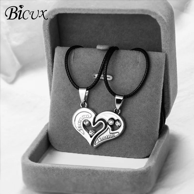 Silver BICUX парные подвески в форме сердца ко Дню Святого Валентина, ожерелье s для женщин, модное милое романтическое ожерелье с кристаллами и цепочкой, ювелирное изделие - Окраска металла: Silver