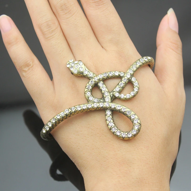 Египетский Винтажный Золотой Змеиный Кристалл ручной пальмы металлический