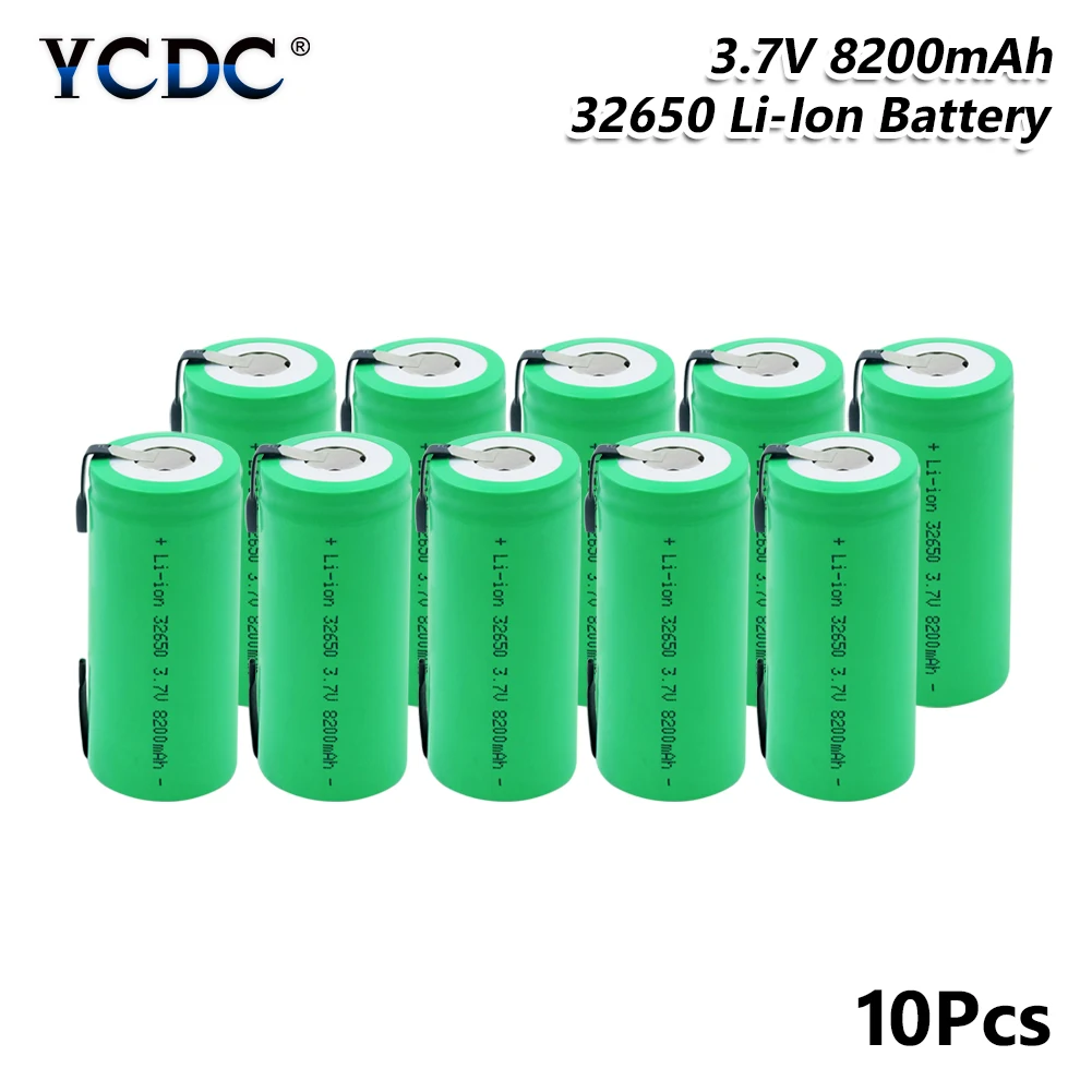 10 PCS Высокоразрядная 3,7 V 8200mAh перезаряжаемая 32650 литий-ионная батарея резервного питания литиевые батареи сварочные никелевые листовые батареи - Цвет: 10 PCS