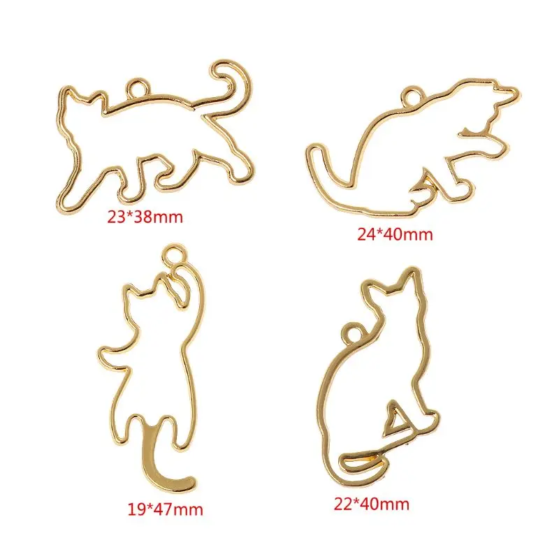 

4Pcs Naughty Cats Blank Frame Pendant Open Bezel Setting UV Resin Jewelry DIY Epoxy Resin Charm