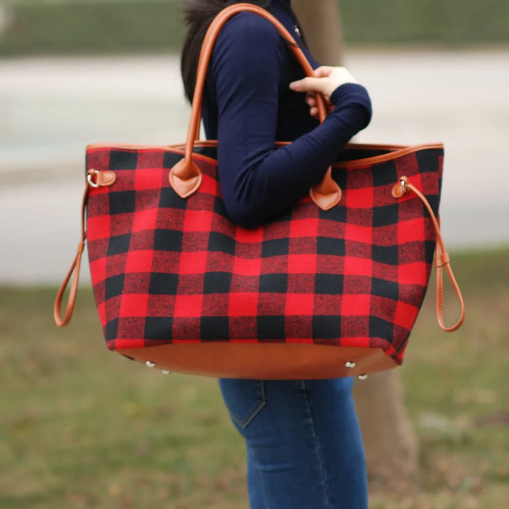 Красная сумка тоут Buffalo в клеточку из шерсти с рисунком виде тартана DOM377|tote bag|women