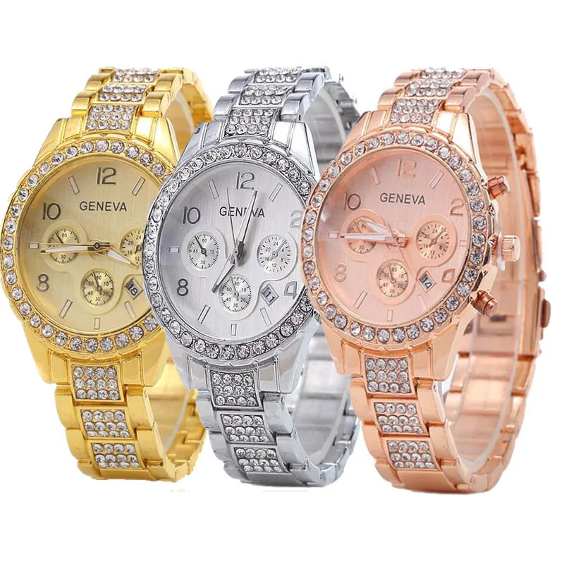 2022 new famous brand women gold geneva stainless steel quartz watch military crystal casual analog watches relogio feminino hot free global shipping