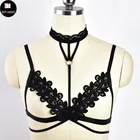 Черный кружевной ошейник, бюстгальтер, клетка, сексуальное нижнее белье, укороченный топ, бюстье, бандаж, портупея, готический Фетиш-рейв, ремень-портупея для танца на шесте