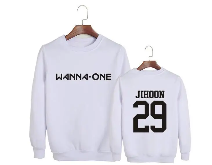 Kpop/Новинка толстовка с капюшоном принтом Want one member и круглым вырезом черный/белый