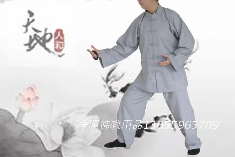 Платье с коротким и широким буддизма Шаолинь монашеские Костюмы кунг фу форма