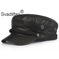 spring genuine deer leather rider style newsboy real leather fashion army cap box hat cadet visor women mens baseball hats