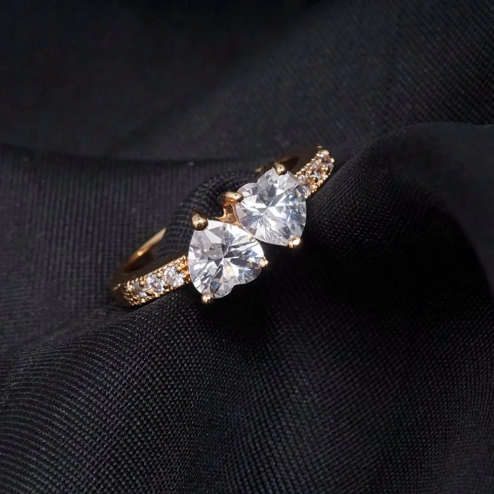 Женское золотое кольцо с сердечком обручальное фианитом 2 шт.|blue ring|fashion ringsring fashion