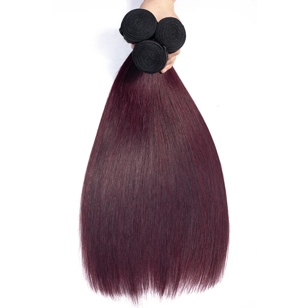 QThair Ombre Professional 1B/99J бордовый 3 Связки темно-красное вино человеческие волосы пучки бразильские Прямые не реми волосы