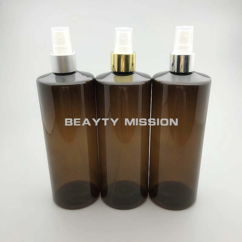 

500ml Brown 12pcs/lot Plastic Bottles With Light Gold/Light Silvery/Matte Silvery Spray Pump Container Empty PET Spray Bottles
