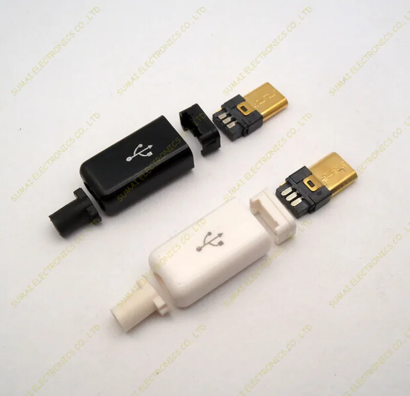 10 компл./лот золотое покрытие DIY 4 в 1 Micro USB 5P сборки в комплект поставки входит адаптер розетка белого и черного цвета