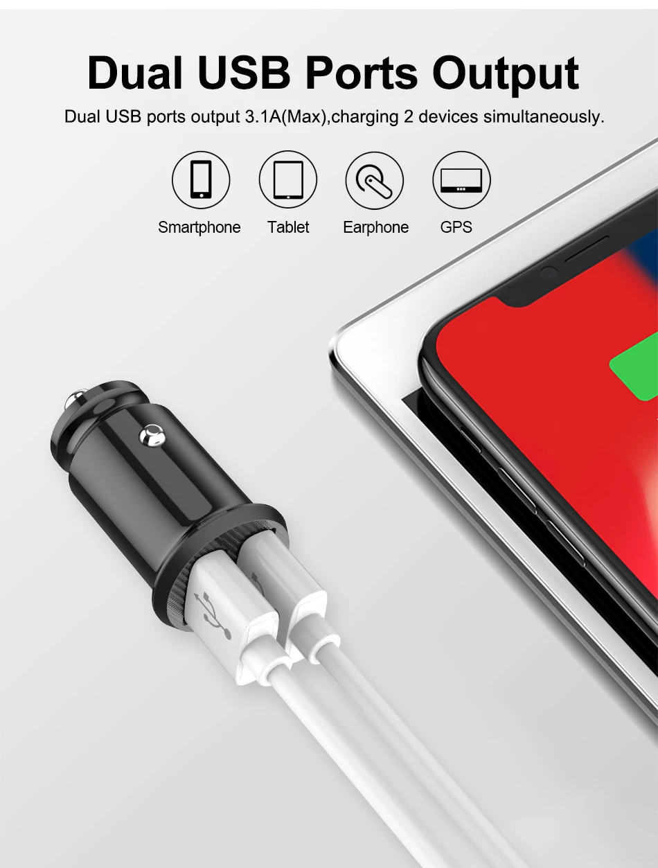 3.1a Dual Usb Автомобильное зарядное устройство Универсальный мобильный телефон автомобильное зарядное устройство для Xiaomi Mi A3 Band 4 Note 7 samsung S10 S9 S8 Asus Rog Phone 2
