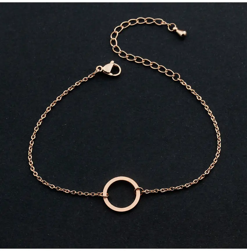 Rose Gold Color Нежный миниатюрный круг жизни браслет для женщин подарок для невесты минималистичный Карма геометрический круглый Pulsera из нержавеющей стали - Окраска металла: Rose Gold Color