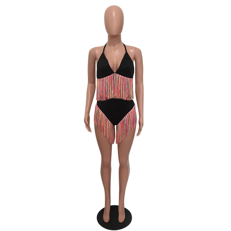 ZJFZML Красочные кисточки летний комплект из двух предметов для женщин Холтер V