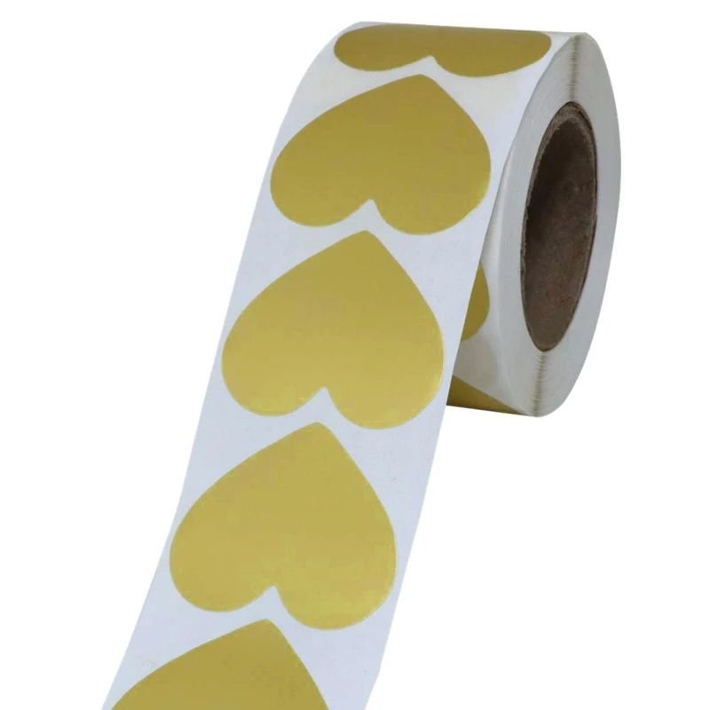 Gold Love Heart Stickers 1 Inch Adhesive Label 500 Per Roll (1 Roll) | Канцтовары для офиса и дома