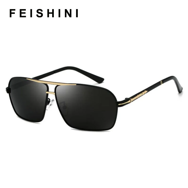 

FEISHINI Original Brand Design Driver Man Sunglass Vintage UV Protection Elegant Metal Shield Polarized Sunglasses Men Blue COOL