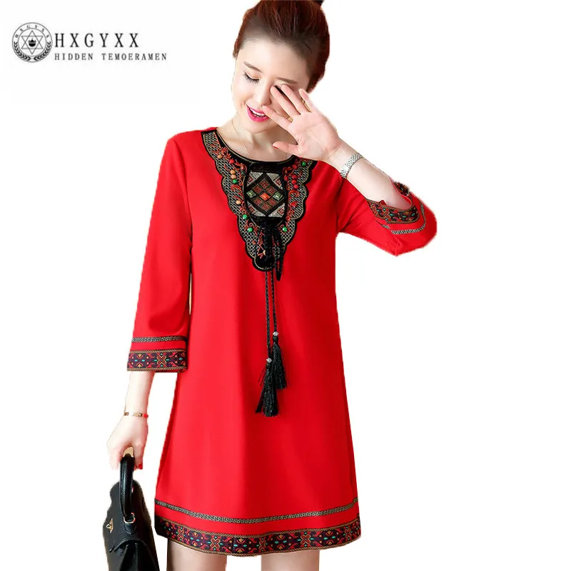 Женское платье с вышивкой свободное круглым вырезом весна осень 2019|autumn women dress|loose