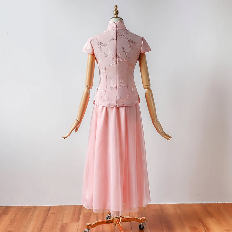 Розовое платье подружки невесты с коротким рукавом трикотажное Сетчатое