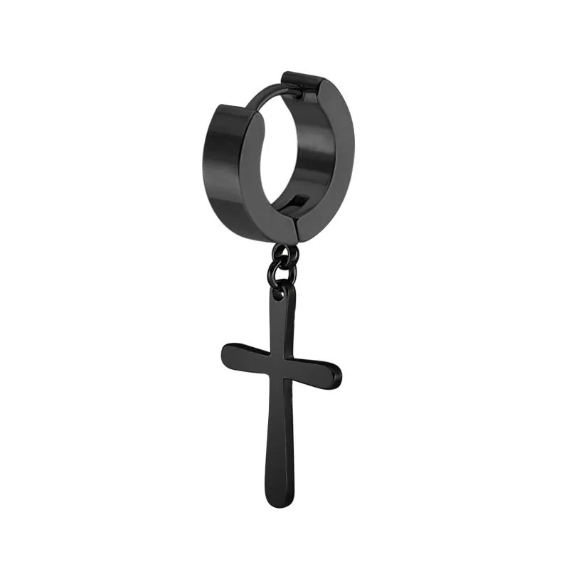 Cross 8 black 1 шт Панк Крест звезды кулон Круглые серьги для женщин Рок мужчин простые серьги-гвоздики из нержавеющей стали ювелирные изделия - Окраска металла: Cross 8 black
