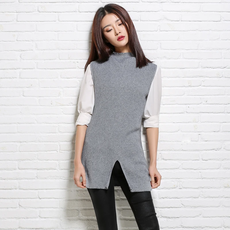 Модные женские средней длины водолазка без рукавов Элегантный Bodycon вязаный