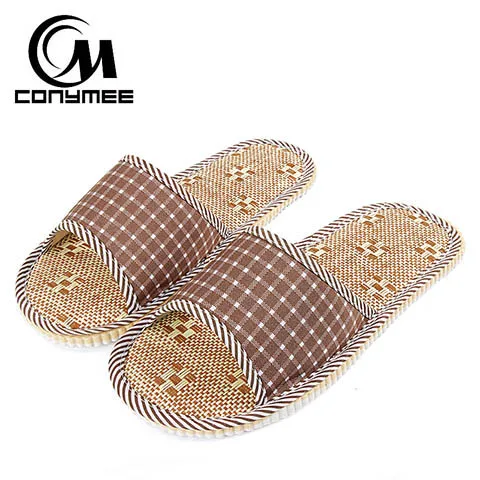 YM-PMDG Coffee CONYMEE льняные домашние тапочки для модниц комнатные Для мужчин обувь размера плюс бесшумные; летние мужские сандалии льняные пляжные шлепанцы - Цвет: YM-PMDG Coffee