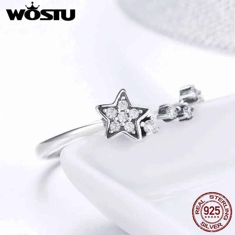 WOSTU Аутентичные 925 пробы серебро стекируемые звезды элегантность палец кольцо для Для женщин Серебряные украшения на свадьбу, годовщину подарок CQR440