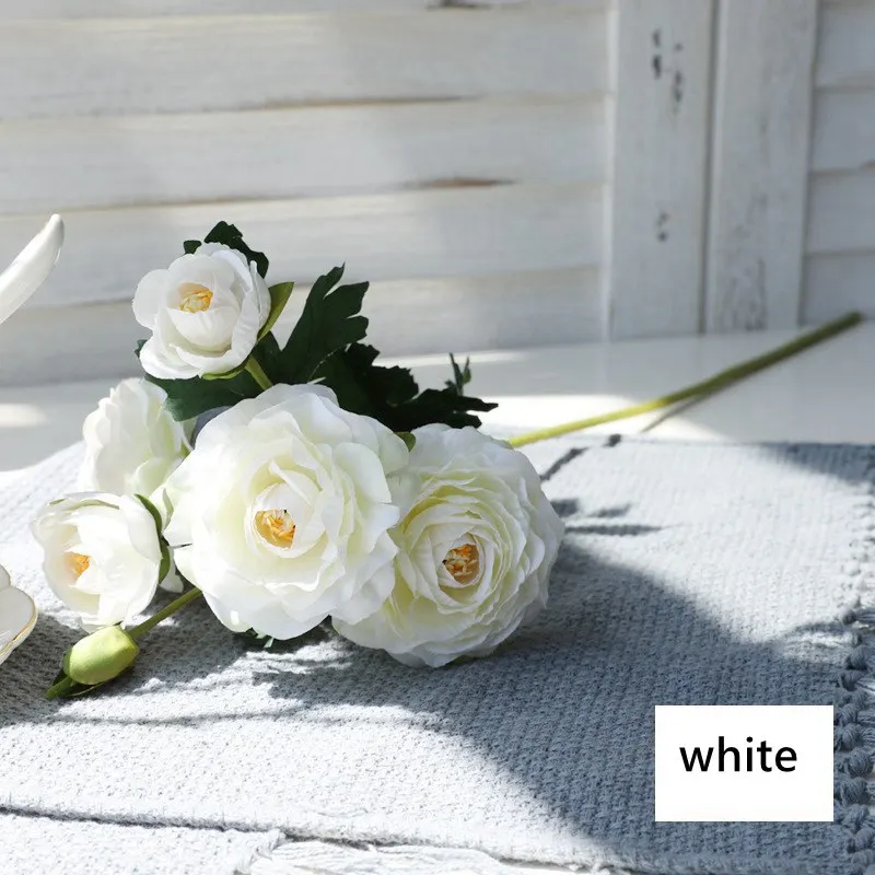 white Искусственные лютики Азиатский цветок стеблей свадебное украшение домашний искусственный цветок - Цвет: white