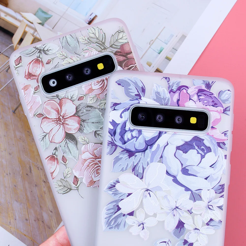 3D Relief Cases For Samsung Galaxy S10 Flowers Covers S7 Edge S8 S9 Lite Plus A9 A7 A8 2018 Soft TPU Silicone Capa |