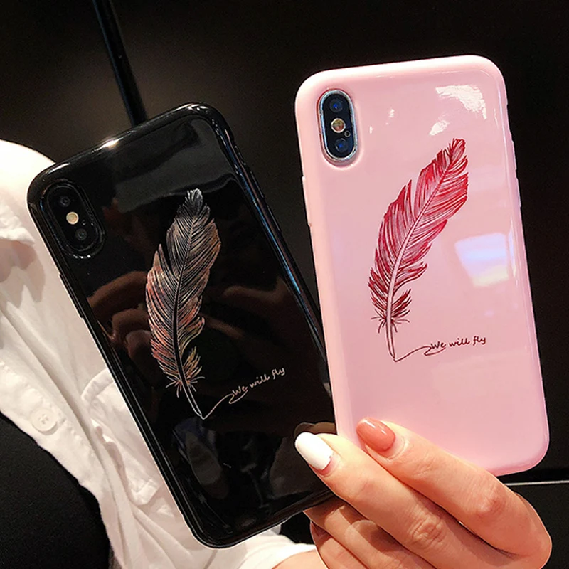 Feather case for iPhone XS MAX XR clean smooth soft Silicone TPU Phone Cases 6 6S 7 8 10 X Plus Case Cover Coqu |
