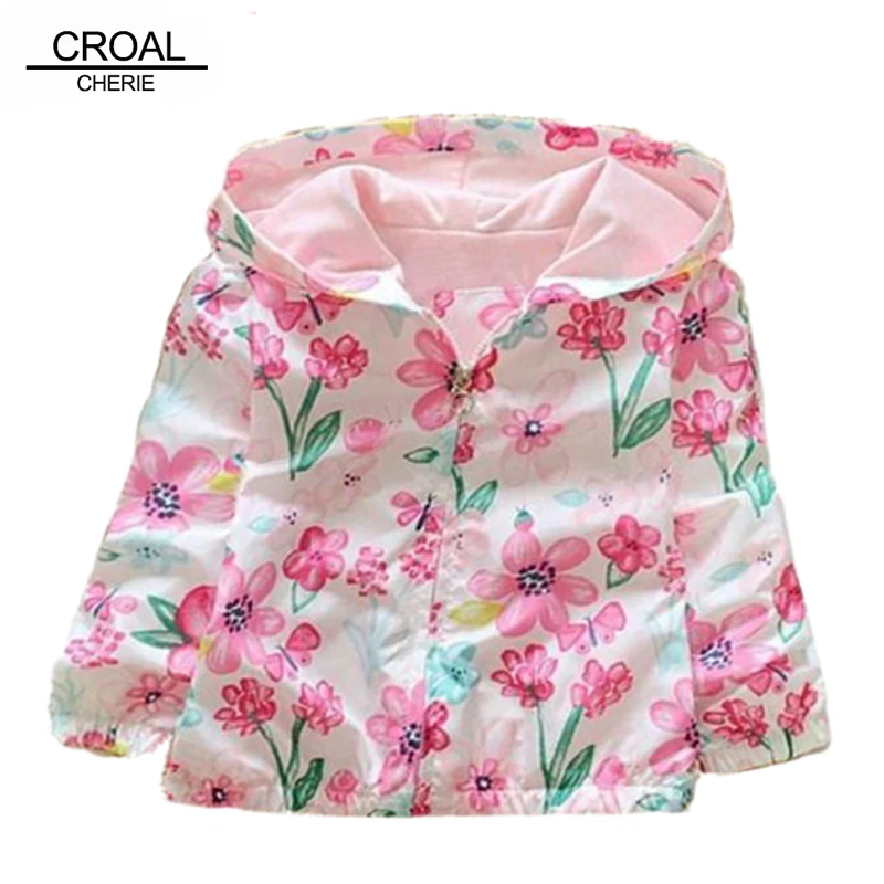 

CROAL CHERIE 80-120cm Pink Graffiti Jacket For Girls Coat Autumn Cartoon Outerwear Hooded Kids Clothes Cotton Baby Clothing