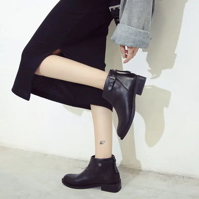 TAOFFEN British Style Real Leather Women Ankle Boots Zipper Round Toe Shoes Winter Autumn Warm Chelsea Size 35-39 | Обувь
