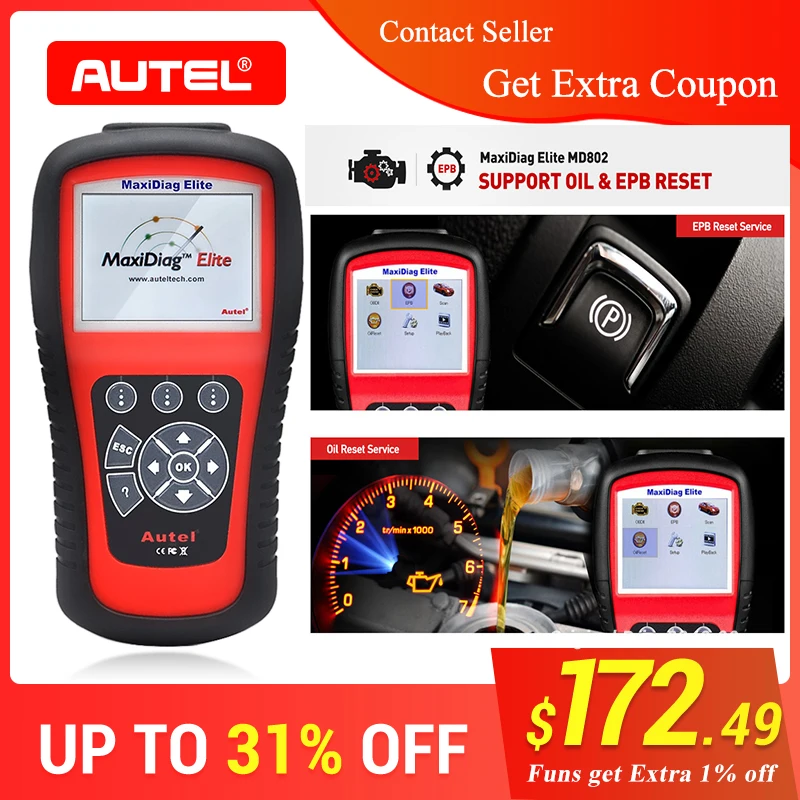 AUTEL MaxiDiag Elite MD802 Все системы диагностический инструмент OBD2 сканер автомобильные