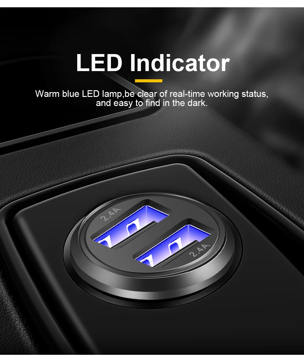 Jellico металлическое мини USB Автомобильное зарядное устройство для iPhone Xiaomi Tablet Dual USB автомобильный адаптер зарядного устройства для телефона 5 в 4.8A быстрое зарядное устройство автомобильное зарядное устройство