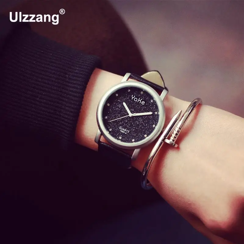 Роскошные милые блестящие Кварцевые наручные часы из искусственной кожи с