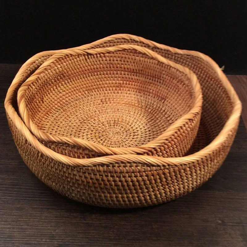 2 шт./лот корзина для хранения ручной работы плетеная круглая светло коричневая