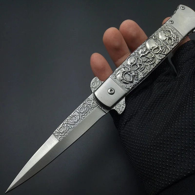 silver titaium Череп-призрак 3 стиля Stonewash стальные уличные ножи карманный нож складное лезвие походные тактические ножи инструменты для выживания подарки - Цвет: silver titaium