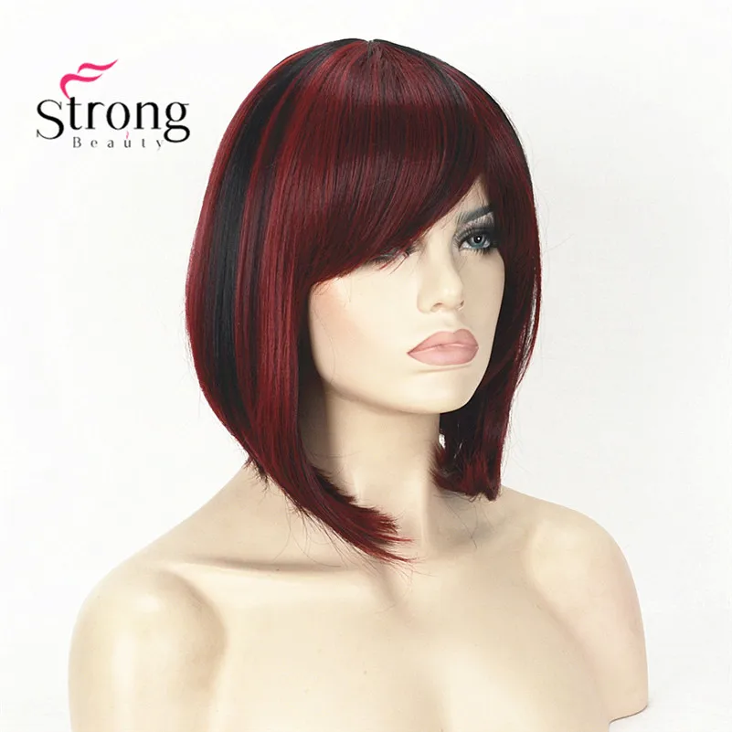 StrongBeauty короткий прямой темно-коричневый выделенный Боб, боковая обметка синтетические парики выбор цвета