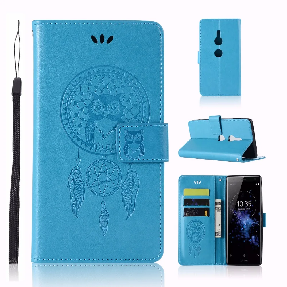 PU Leather Flip Folio cover for sony Xperia XZ2 Case embossed owl Mobile Phone case With card pocket | Мобильные телефоны и