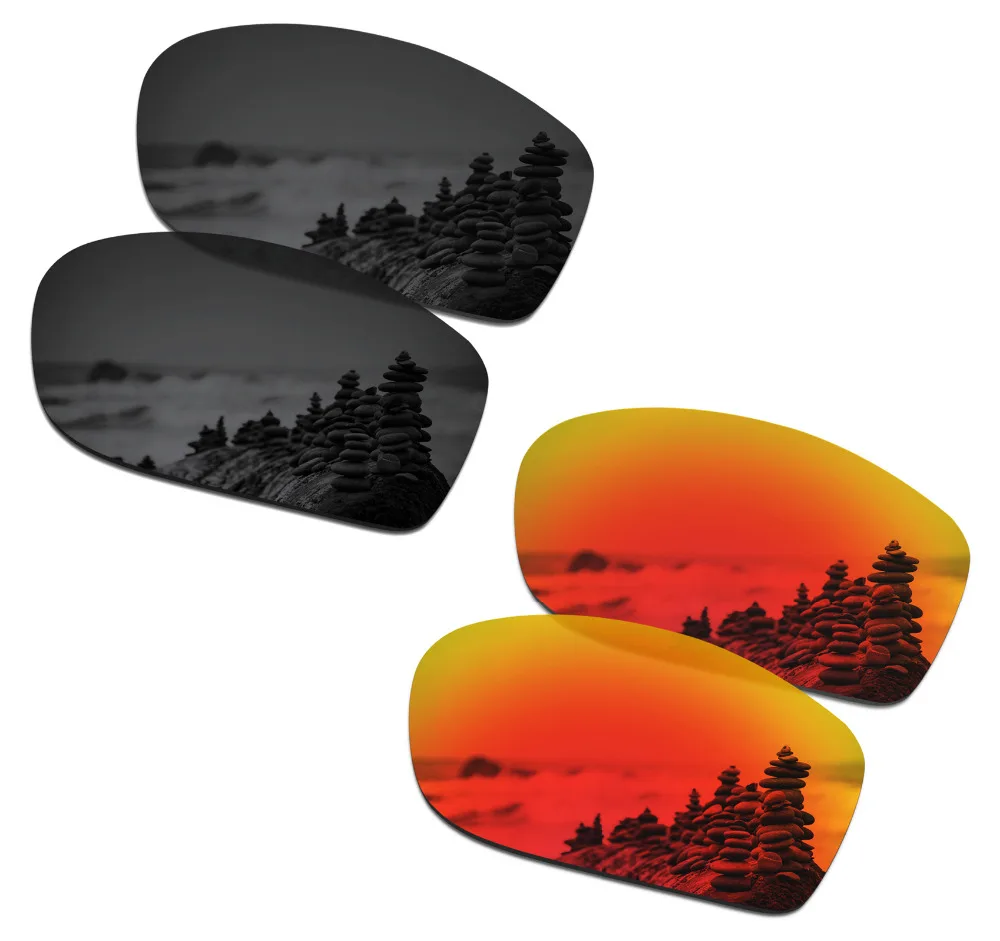 

SmartVLT 2 Pairs Polarized Sunglasses Replacement Lenses for Oakley Fives Squared Stealth Black and Fire Red
