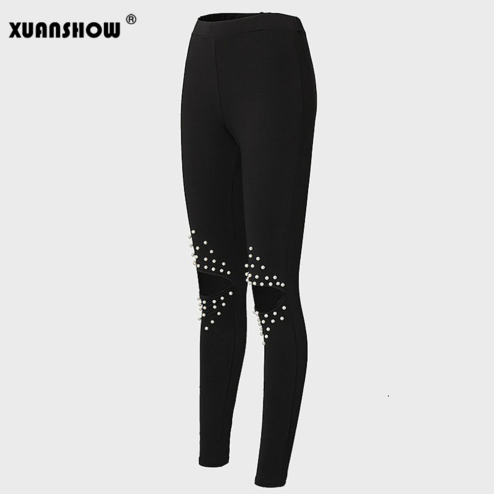 Новинка 2019 модные обтягивающие черные женские брюки XUANSHOW леггинсы для фитнеса в