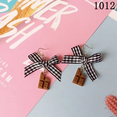 Chocolate Милые серьги-капли с имитацией еды, милые серьги с гамбургером, фруктом, яйцом, винным стеклом, печеньем, висячие серьги, модные ювелирные изделия для женщин - Окраска металла: Chocolate