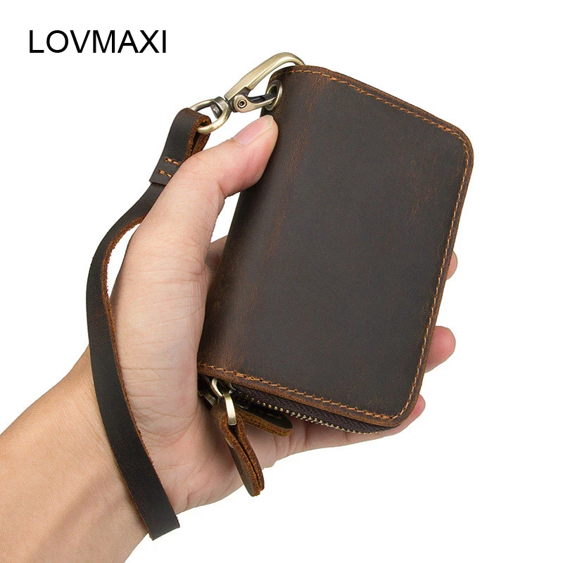 LOVMAXI crazy horse кожаные мужские кошельки для ключей кофе Автомобильный держатель