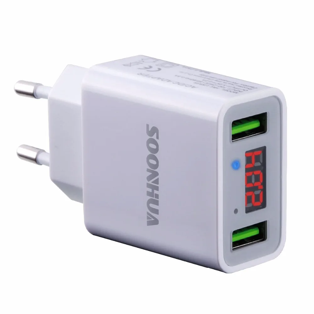 Зарядное устройство SOONHUA со светодиодным дисплеем 2 USB вилка стандарта ЕС/США