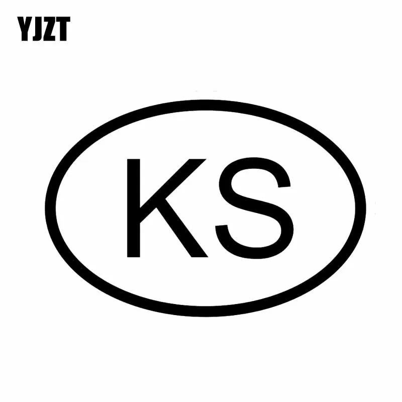 

YJZT 13.4CM*9.1CM CAR STICKER VINYL DECAL KS KANSAS COUNTRY CODE OVAL Black Silver C10-01300