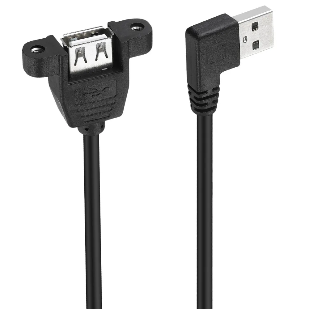 Удлинительный кабель Bochara штекер-гнездо 90 градусов левый USB 2 0 с винтовой панелью